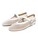 DOEYG Mesh Ballet Flats for Women Round Toe Mesh Flats Ballet Shoes Buckle Strap Mesh Mary Jane Flats Comfy Casual Office Summer Fishnet Ballerina Flats Shoes White 6