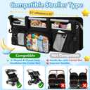 Double Stroller Organizer for Bob Duallie Jogger City Mini GT2 and Jeep, Double Baby Stroller Caddy Accessories with 2 Cooler Pockets, Heavy Duty Parent Double Jogging Stroller Organizer (Empty Bag)