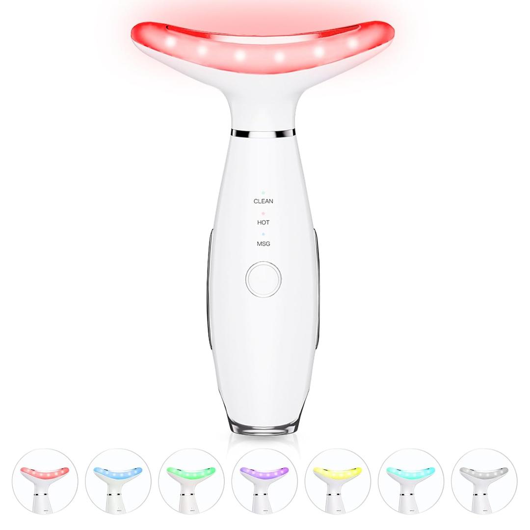 ELISHINE 7 Color Neck Face Massager - Facial Massager Tool for Skin Care at Home, Vibrating Face Massager with Thermals, Galvanic Machines White