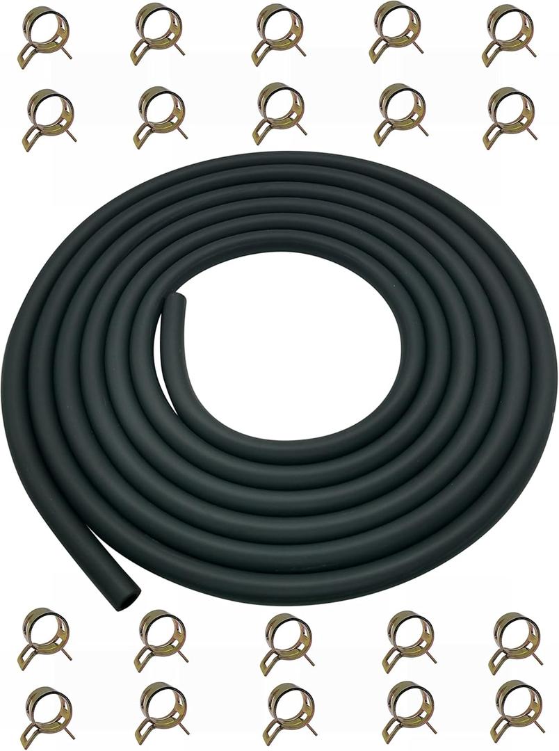 YAMAKATO 10 Feet 1/4 Inch ID Fuel Line Hose for Kawasaki Kohler Briggs & Stratton Small Gas Diesel Powersports Engines and Generators w/ 20 Clamp Rubber Black