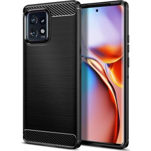 Case Compatible with Motorola Edge+ 2023/Edge Plus 2023, Slim Fit Phone Cover with Shock-Absorption, Carbon Fiber TPU Rubber Protective Case, Black