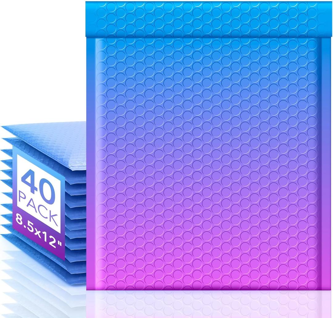 Fuxury Bubble Mailers 8.5x12" 40 Pack Padded Envelopes Usable Size 8.5x11" Thick Mailing Envelopes Bubble Opaque Padded Mailers Shipping Bags for Mailing Jewelry Makeup Small Business #2 BluePurple