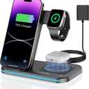 3 in 1 Charging Station Wireless Charger lPhone Foldable Charging Stand for Multiple Devices with Quick Charger for lPhone 16/15/14/13 Pro Max Watch AriPods Pro 2 (Black)