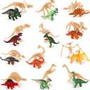 UPINS 24pcs Mini Dinosaur Figures and Dinosaur Fossil Skeletons,Plastic Dinosaurs Assorted Dino Bones with Storage Box Educational Gift for Science Play Sand Dig Party Favor Decorations
