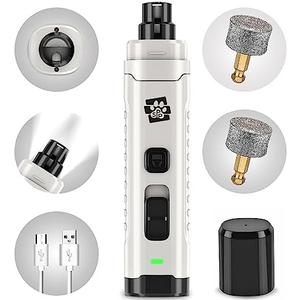 Soft Pet Paws Dog Nail Grinder - Ultra Quiet Operation - Upgraded Dog Nail Trimmer with 2 LED Lights - 2-Speed Rechargeable Nail Grinder - for Small, Medium and Large Dogs - Extra Grinding Head