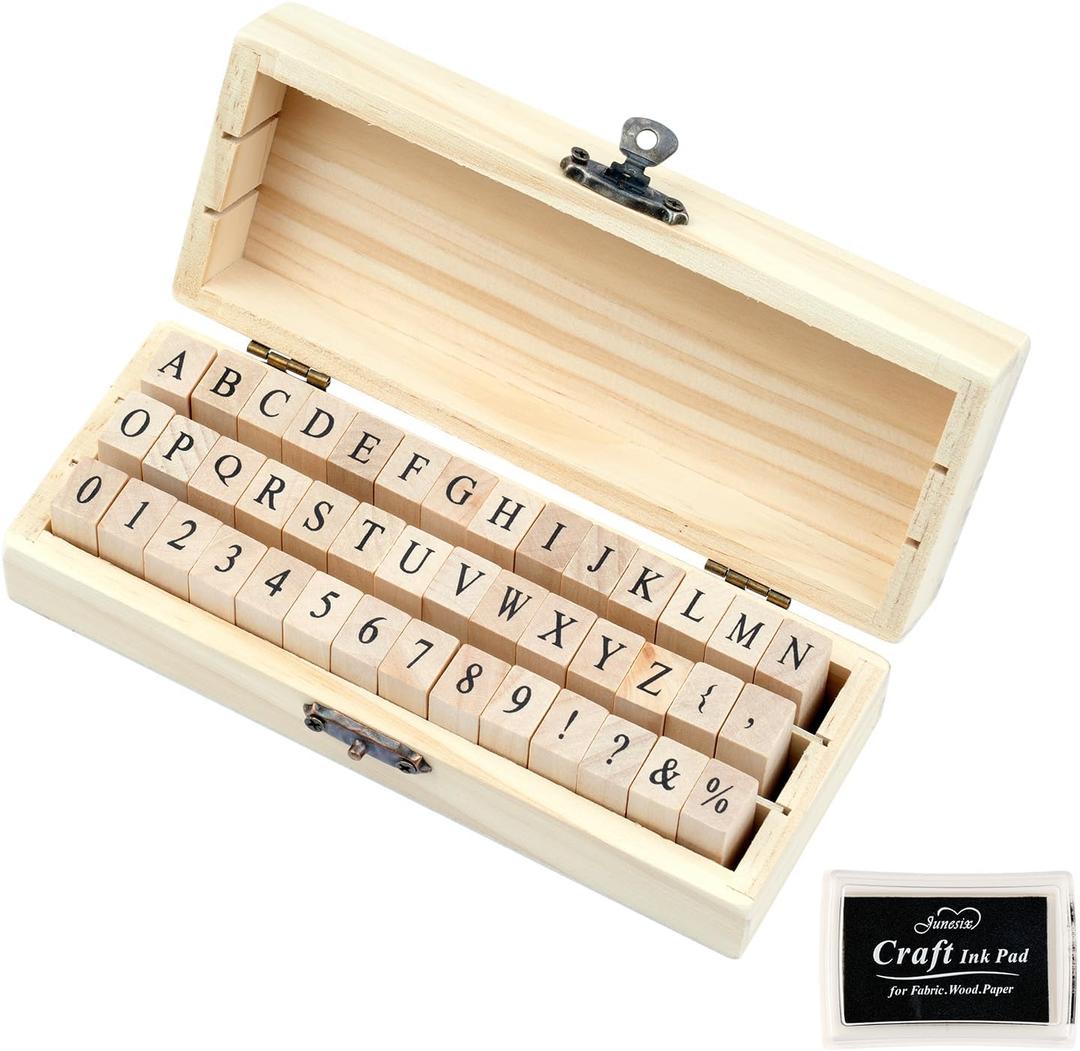 42 Pcs Letter Stamps, Rubber Stamps Alphabet Stamps, Wooden Stamps Number Alphabet Letter Symbol Set for DIY Crafting, Scrapbooking Supplies, Card Making