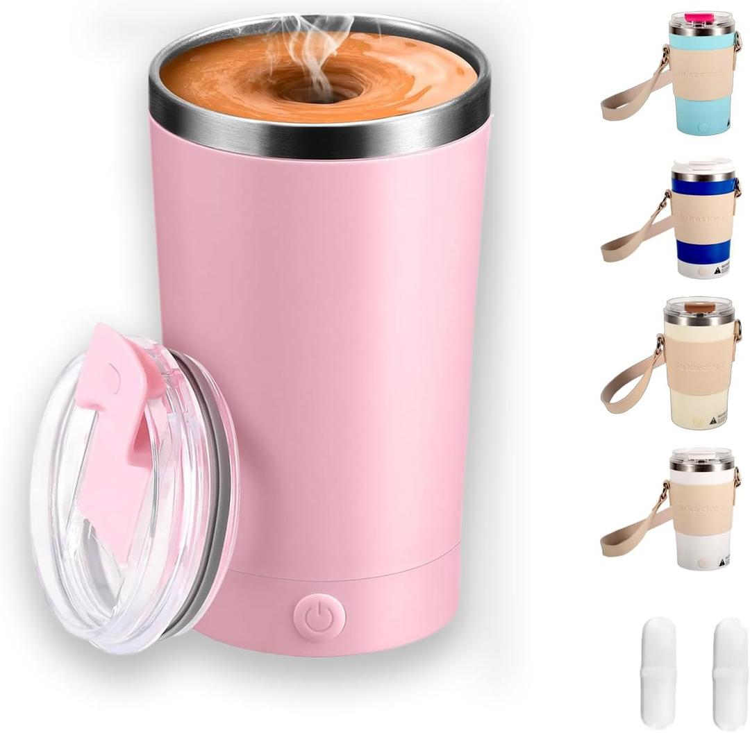 Self Stirring Mug with Lid, 13.5oz Magnetic Stirring Coffee Cup, Rechargeable 316 Stainless Steel, Auto-Mixing for Coffee, Milk, Protein PowderPink