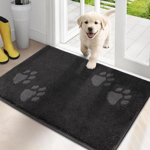 PURRUGS Dirt Trapping Door Mat 20" x 31.5", Non-Skid/Slip Machine Washable Microfiber Entrance Rug, Shoes Scraper, Dog Doormat, Super Absorbent Floor Mat for Muddy Wet Shoes and Paws, Charcoal