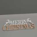 Merry Christmas Table Centerpiece Sign, Wooden Merry Christmas Decorations with Deers, Freestanding Retro Xmas Decoration Sign for Tables Book Shelfs Tiered Tray Fireplace Mantel