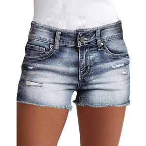 Flamingals Jean Shorts for Women Mid Waisted Stretchy Ripped Denim Shorts Raw Hem Curvy Summer Trendy, M