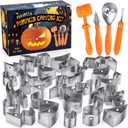 Fenvella Pumpkin Carving Kit for Kids with Hammer, 25 PCS Pumpkin Carving Tools Heavy Duty Stainless Steel Pumpkin Carver Set, Halloween Pumpkin Carving Stencils, Safe Carving Tools Kit for Adults