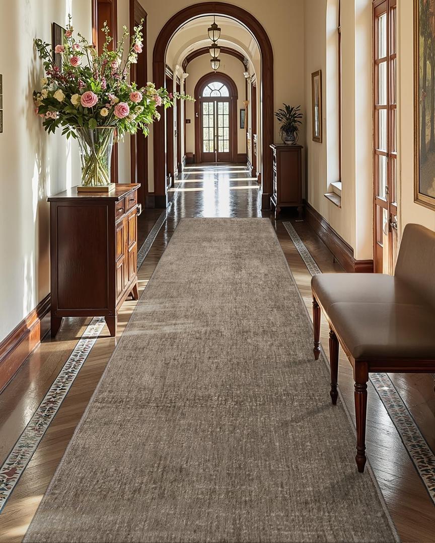 DEXI Hallway Runner Rugs 2.2x7, Washable Non Slip Long Floor Area Floor Entryway Carpet, Indoor Hall Rug for Kitchen Laundry Bedroom, Brown (2.2ftx7ft)