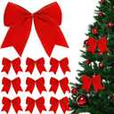 12Pcs Red Velvet Bows Christmas Tree Decorations,6 Inch Xmas Ornaments for Tree Home Party Front Door Wreath Holiday Indoor Inside Decor