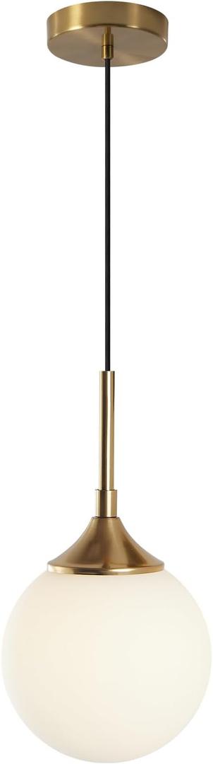 KCO Lighting Mid Century Modern Milk Glass Pendant Light Large White Globe Hanging Light Gold Ceiling Light Fixture 1 Light Pendant Lighting Brushed Brass Hanging Light Fixture, Pack of 2