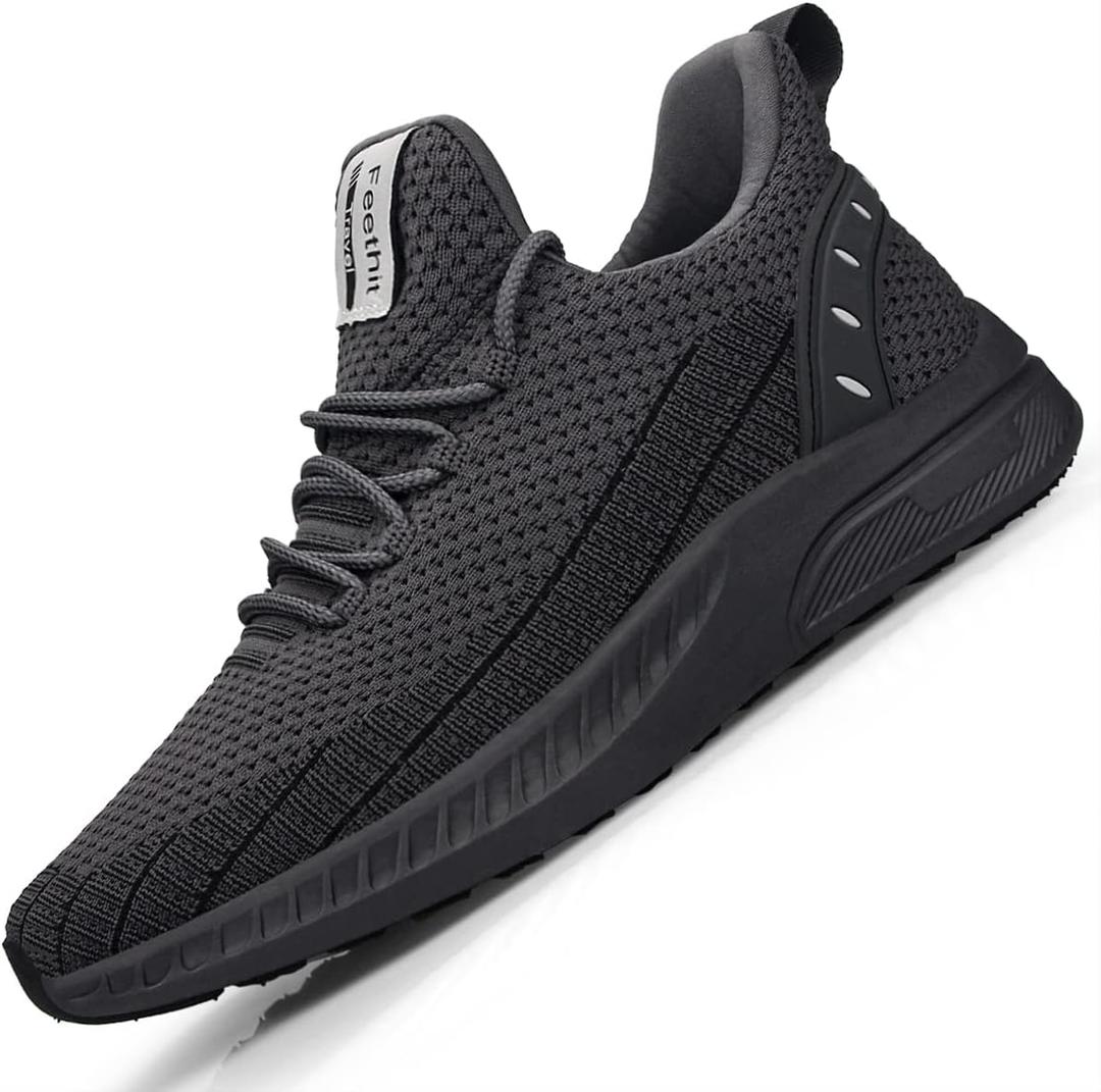 Feethit Mens Slip On Walking Shoes Blade Tennis Shoes Non Slip Running Shoes Lightweight Workout Shoes Breathable Mesh Fashion Sneakers (Black) Size 46