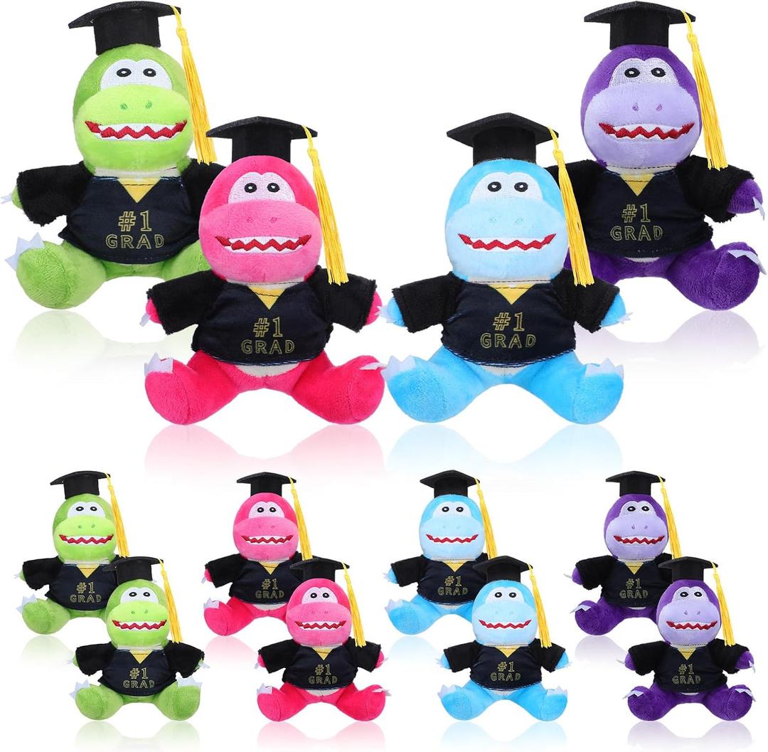 Leyndo 8 Packs 2026 Graduation Stuffed Animal Plush Dinosaurs for Kids Bulk 5.5''#1 Grad Stuffed Animal with Grad Cap for Preschool Kindergarten College High School Achievement Supply