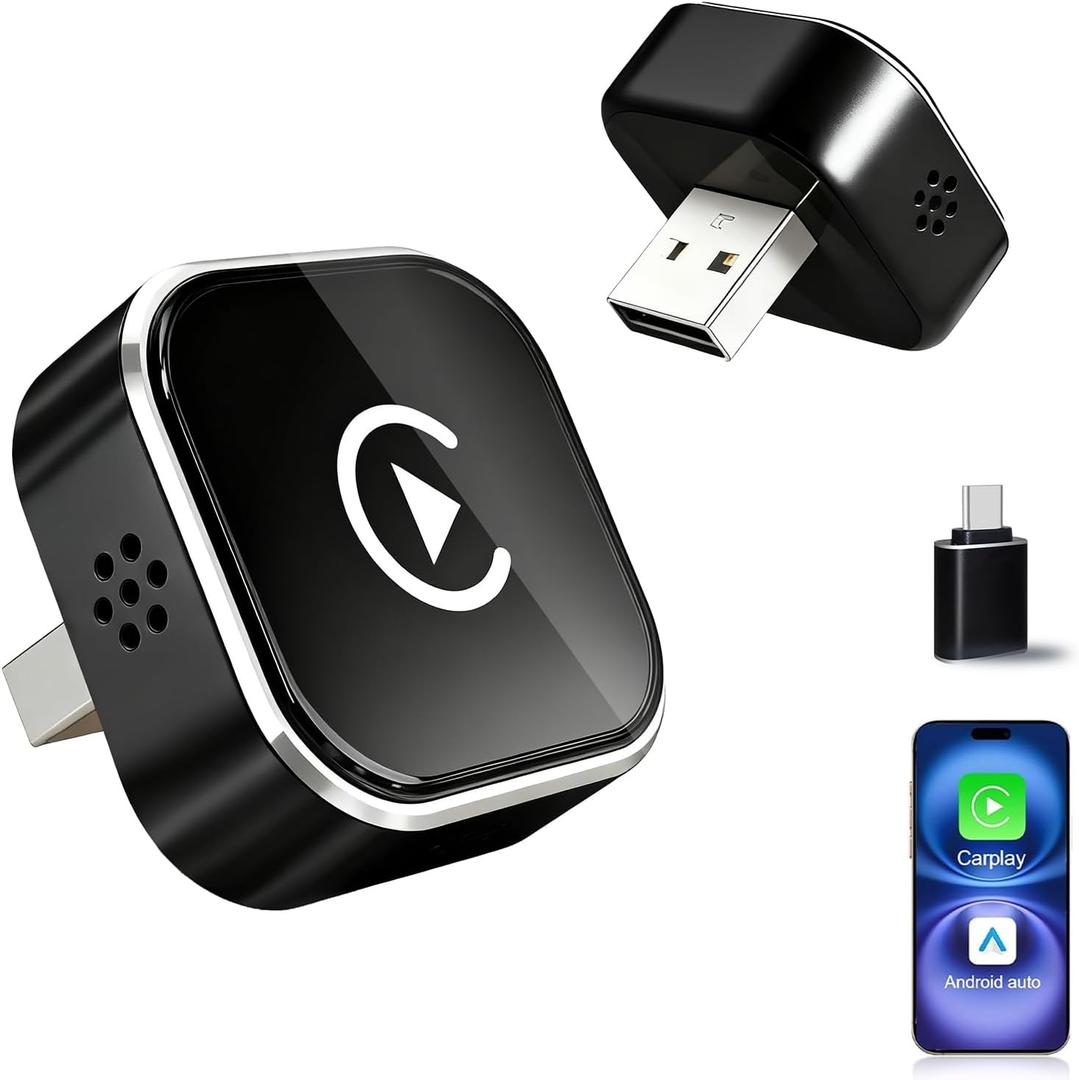 Mini Wireless CarPlay Adapter for iPhone,2 in 1 for Apple Carplay and Android Auto Adapter, Convert Wired to Wireless, Plug & Play, USB to USB-C/Type-C