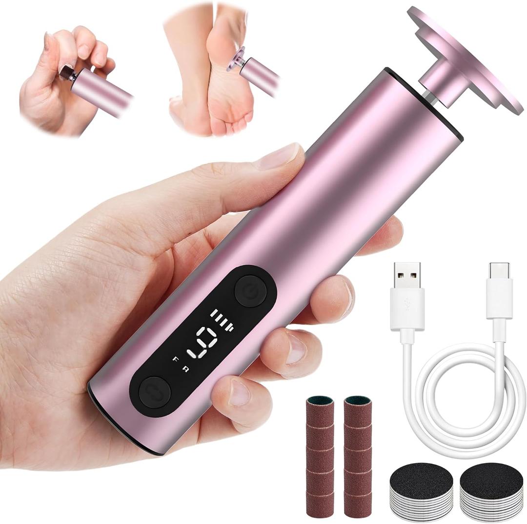 Electric Foot Callus Remover - 9-Speed Adjustable, Callus Remover for Feet with LED Display, Rechargeable & Wireless Pedicure Tools for Dead Skin (Pink)
