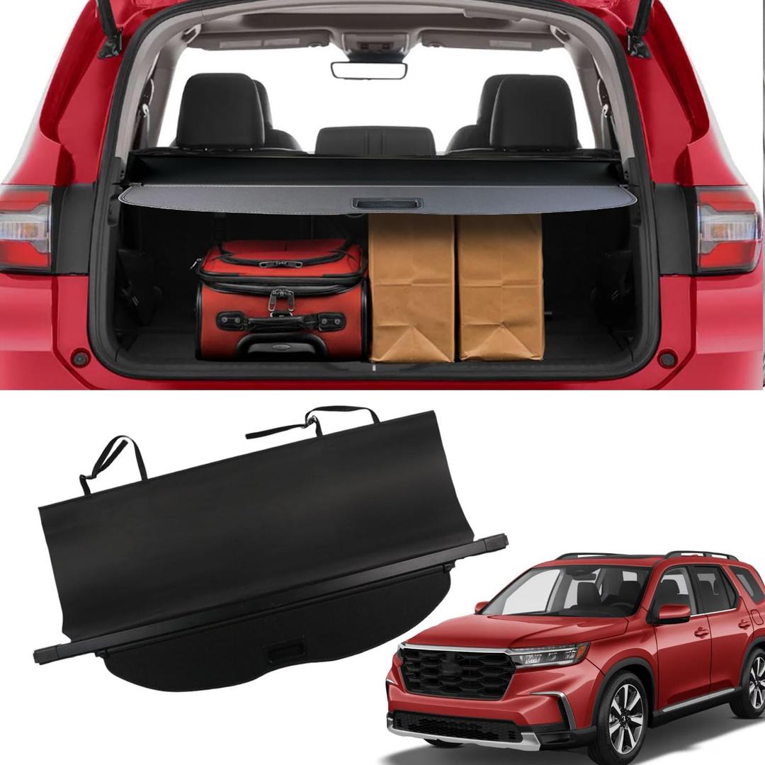 Marretoo for Honda Pilot Cargo Cover 2025 2024 2023 for Honda Pilot EX-L Elite Touring Accessories Upgrade Version No Gap Black Retractable Trunk Cover Security Shield Shade