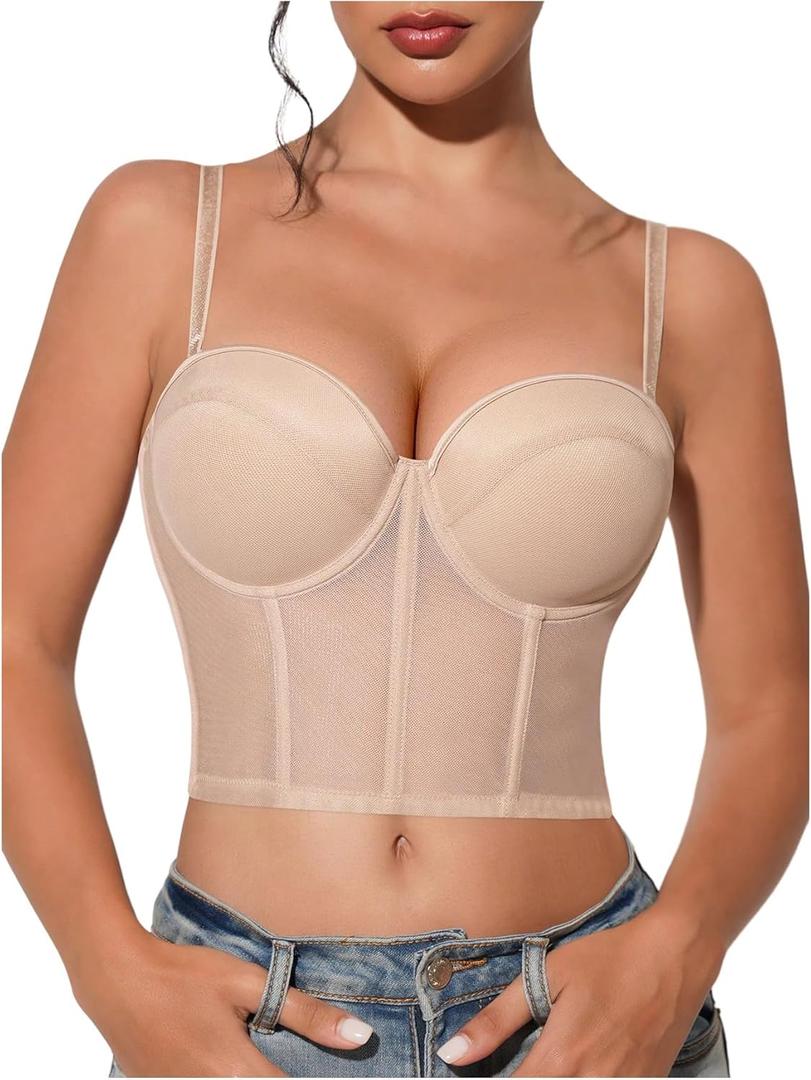 WDIRARA Women's Push Up Bandeau Bras Strapless Bralette Crop Tube Top Bra (Black, XL)