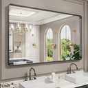 LOAAO Black Metal Framed Bathroom Mirror for Wall, Large 60X36 Inch Rounded Rectangle Mirror, Matte Black Bathroom Vanity Mirror Farmhouse, Anti-Rust, Tempered Glass, Hangs Horizontally or Vertically