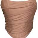 MOALLUOM Mesh Corset Crop Top Bustier Underbust Boned Backless Sleeveless Strapless Off Shoulder Aesthetic Bodyshaper for Women Y2K (DarkBrown, 4-6)