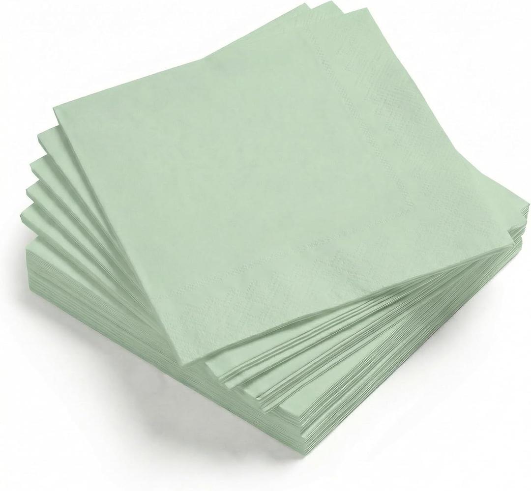 5 x Horaldaily 100 Pack Cocktail Napkins, 5x5 Inches Disposable Paper Napkins for Party Anniversary Wedding Birthday Bridal Baby Shower (100,Sage Green）