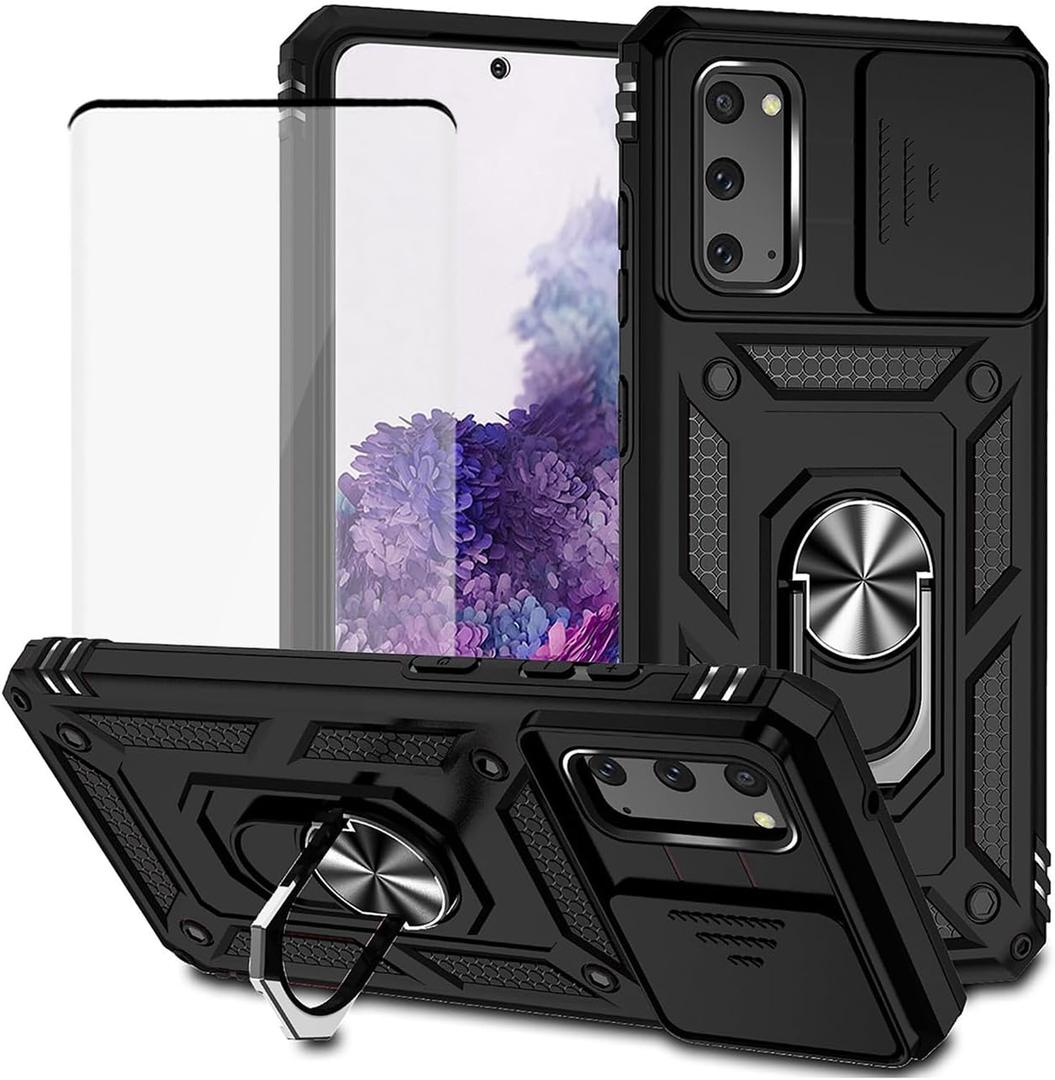for Galaxy S20 5G Case, Samsung S20 SM-G981U Case with Tempered Glass Screen Protector and Slide Camera Cover, Magnetic Ring Car Mount Holder Protective Cover for Samsung Galaxy S20 5G Black for Galaxy S20 5G Case, Samsung S20 SM-G981U Case with Tempered Glass Screen Protector and Slide Camera Cover, Magnetic Ring Car Mount Holder Protective Cover for Samsung Galaxy S20 5G Black