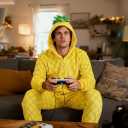 Pineapple Adult Comfortable One Piece Pajama Costume for Women Men Fun Food Themed Halloween Cosplay Party Outfit