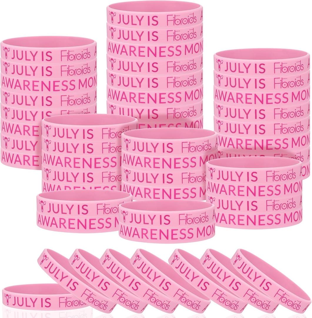 Landical 60 Pcs Fibroids Awareness Month Stretch Bracelets Bulk Silicone Wristband Bracelets for Women Men Social Public Event Welfare Supplies