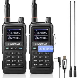 BAOFENG UV-17R Plus Ham Radio Multi-Band Two Way Radio, 7W Long Range Rechargeable Walkie Talkies with Airband, NOAA Weather Receiving, 2500mAh Battery, 8" & 16" Antenna, Programming Cable, 2 Pack