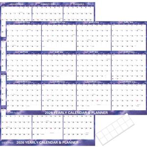 32" x 48" 2026 Wall Calendar Dry Erase - Folded Large Starry Sky Wall Calendar 2026, Wet & Dry Erasable, Laminated 12-Month Annual Yearly Planner, Reversible, Horizontal/Vertical, Purple