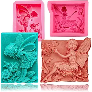 2PCS Silicone Soap Molds, 3D Fairy Flower Silicone Molds for Fondant Chocolate Candy, Cute Angle Molds for Handmade Soap Wax Clay Art Crafts Decor Gift Soap Making Supplies