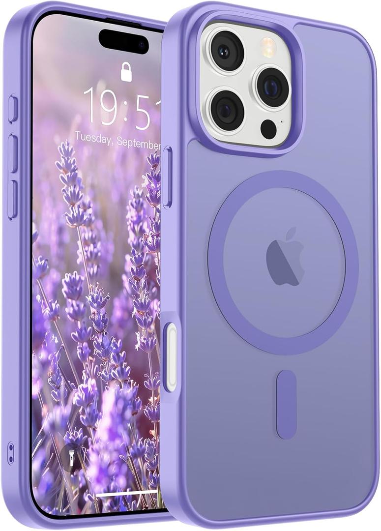SUPFINE Magnetic for iPhone 16 Pro Case (Compatible with MagSafe) (Military Grade Drop Protection) Slim Translucent Matte Shockproof with Anti-Fingerprint Phone Case, Purple