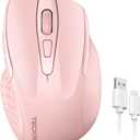 TECKNET Rechargeable Wireless Mouse, 2.4G Silent Mouse, Quiet Click, 6 Adjustable 4800 DPI, Cordless Computer Mouse, Ergonomic Mouse for Laptop, 6 Buttons USB-A Mouse for Chromebook, Ergo Grip - Pink