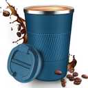 12OZ Travel Coffee Mug Insulated Coffee Cup with Spill Leak Proof Lid, Portable Stainless Steel Tumbler Reusable Hot and Cold Water Mug for Car, Daily, Camping- Blue