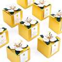 Affrolling 50 Pcs Wedding Favor Boxes with Thanks Card Square Flower Candy Boxes Paper Bridal Gift Box for Guests Wedding Bridal Shower Birthday Party Anniversary (Gold)