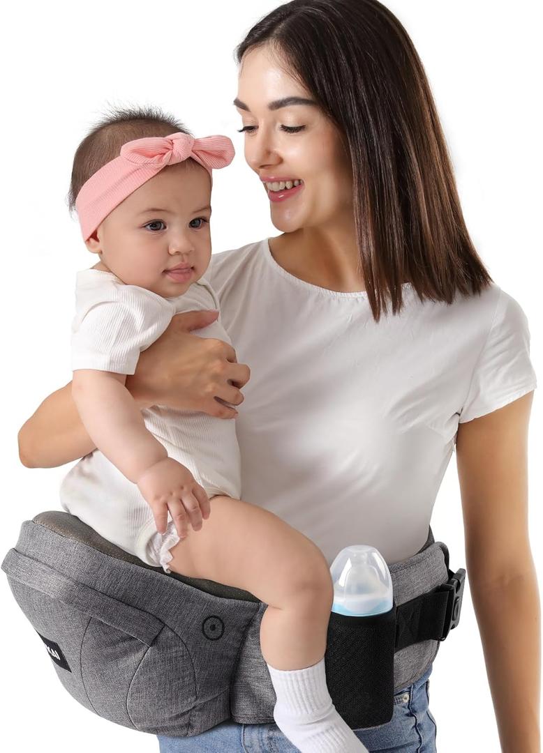 HKAI Baby Hip Carrier, Baby Carrier with Adjustable Waistband & Breathable Mesh, Ergonomic Carrier with Non-Slip Hip Seat Surface for Newborns & Toddlers, (Grey)