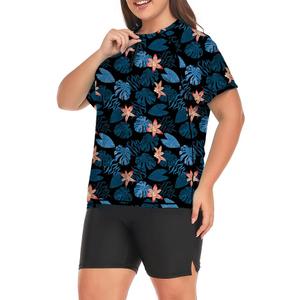 Inno Women's Plus Size 2 Piece Rash Guard Swimsuits Short Sleeve with Boyshorts UPF 50+ Surfing Swimwear, 3XL
