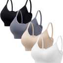 Angelhood Sports Cami Bras Pack for Women - Basic V-Neck Padded Seamless Bras with No Underwire (L)