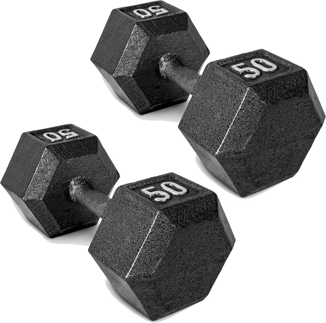 CAP Barbell Cast Iron Hex Dumbbell | Multiple Options (50 lb, Black, Pair)