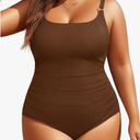 Women's Plus Size One Piece Swimsuit- Tummy Control Bathing Suit Ribbed Square Neck Swimwear, Size: 20W