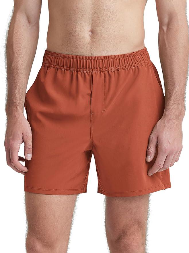 ODODOS Men's Athletic Shorts with Pockets 5" Quick Dry Lightweight Workout Gym Running Shorts, Rust, X-Large