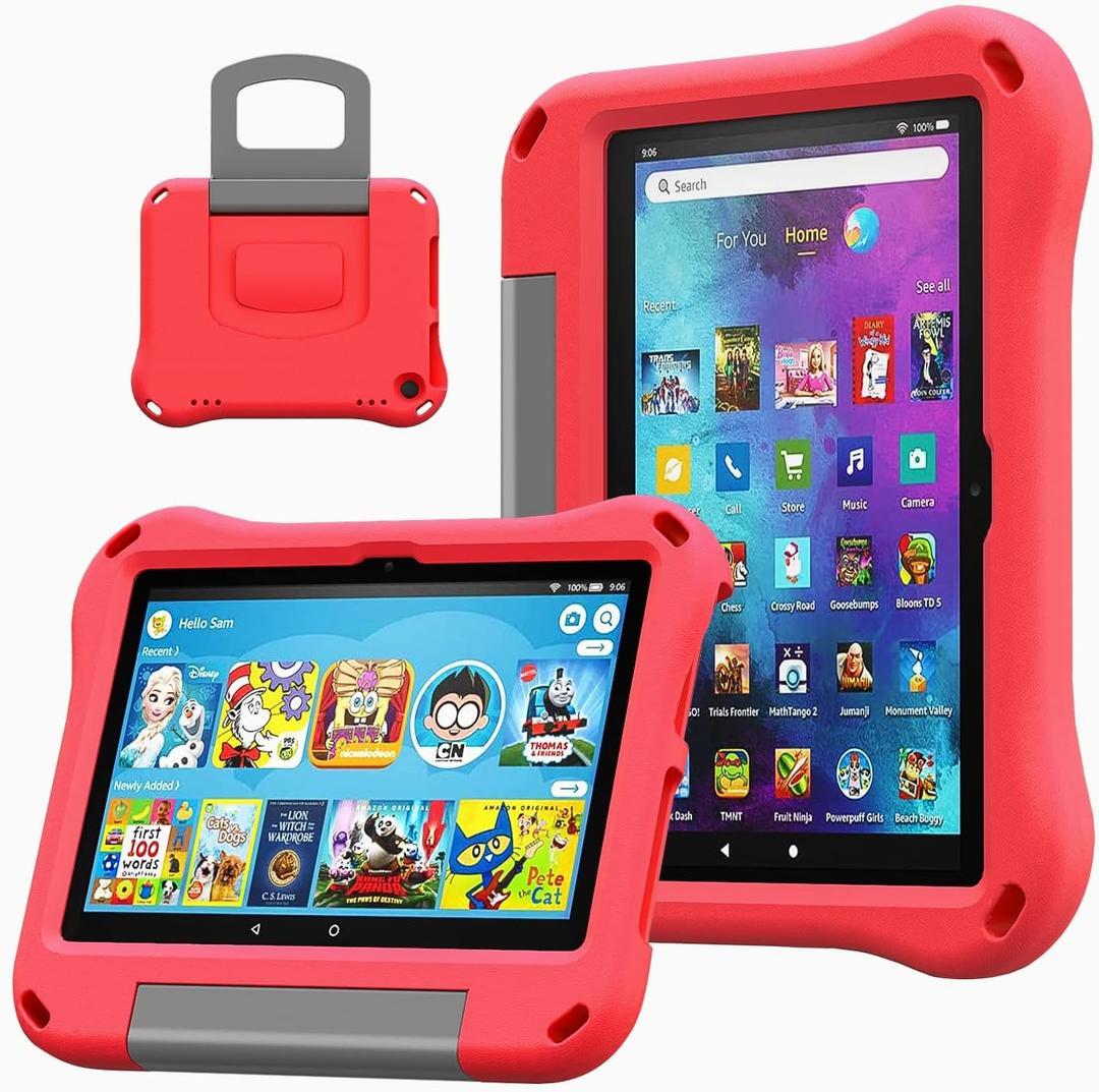 DiHines 8 inch Kids Case Not Fit for Lenovo Samsung 8 inch Tablets Kids-Friendly Lightweight Shockproof Cover Case with Handle Stand,Red