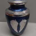 M MEILINXU Urns for Human Ashes Adult Man & Women, Cremation Urn for Ashes Adult Male & Female, Burial Urn, Decorative Urns for Funeral, Silver Engraved Angel Wings, Dark Blue and Silvery - Large