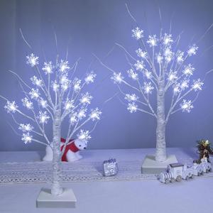 TURNMEON Tabletop Christmas Tree, 2 Pack Lighted Birches Tree Small Christmas Tree, Prelit 48 Snowflake White Lights Timer, Battery Operated Adjustable Branches Xmas Decor Home Indoor Mantel 18 inch