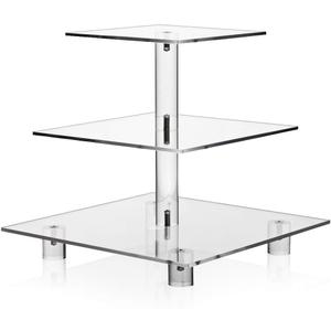 Acrylic Cupcake Stand, Clear Dessert Tower Holder Display with Base for Wedding, Party, Baby Shower, 3 Tier Square, Transparent