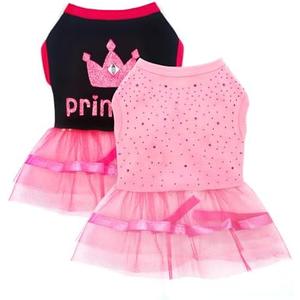 2-Pack Dog Dresses Princess Puppy Dress with Rhinestones Cute Pet Tutu Outfit Female Puppy Clothes for Small Dog Medium Girl,Pink + Black,Medium