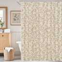 Beige Tan Floral Shower Curtain 72x72, Lightweight Faux Linen Bathroom Curtains, Twiggy Leaves Botanical Cottagecore Farmhouse Decor, Water Repellent Fabric
