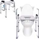 Raised Toilet Seat with Folding Armrest, Height Adjustable/Folding Armrest Design 400 lb Premium Toilet Seat Raised Toilet Seat for Elderly, Disabled, Pregnant Women-Gray